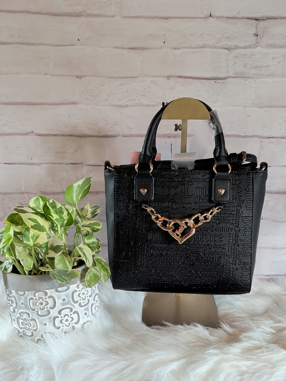 NWT Juicy Couture Black Satchel with Gold Heart Chain Accent